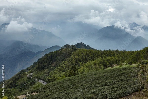 Fototapeta Mountains and clouds background n Alishan mountain in Taiwan