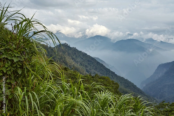 Fototapeta Mountains and clouds background n Alishan mountain in Taiwan