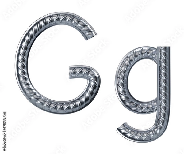 Fototapeta Letter g. font from construction rebar. 3D render