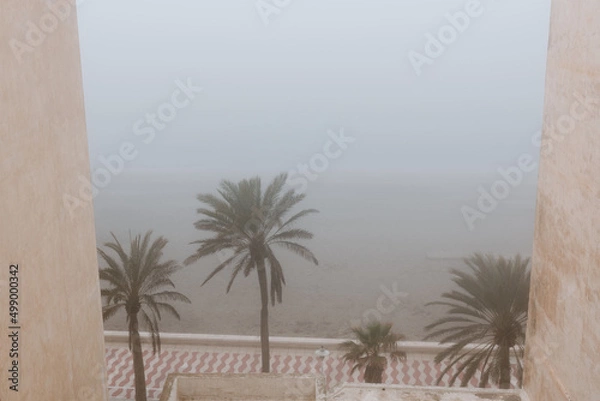 Obraz Views from the house of the beach and the promenade of Almería with fog.