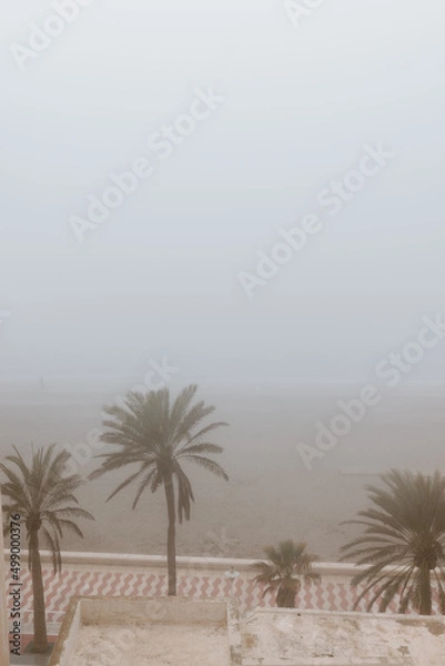 Obraz Views from the house of the beach and the promenade of Almería with fog.