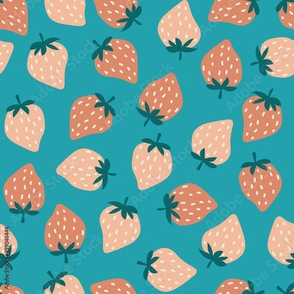 Fototapeta Vector Strawberry colorful pattern on a dark background. Seamless background of Bright, multi-colored garden berries.  For fashion, wallpaper, print. Trendy design.