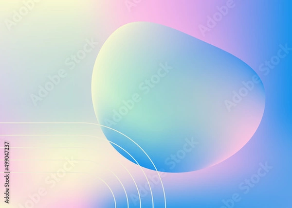 Fototapeta Holographic gradient sphere. Vibrant gradient bright glowing round on blue background. Vector Illustration