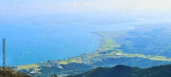Fototapeta びわこバレイから見た琵琶湖の風景、滋賀県の風景のフレーム素材