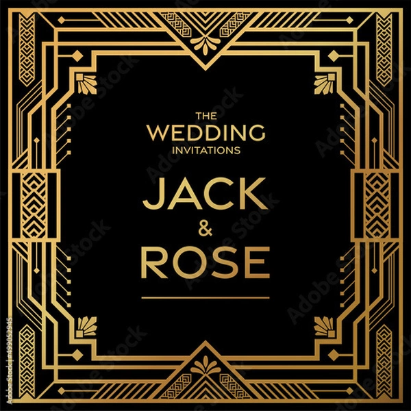Fototapeta Gatsby card greetings template art deco geometric vintage frame