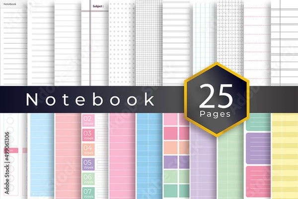 Fototapeta Notebook paper journal, Business, and corporate paper, digital layouts, school math sheet notebooks, Teaching Materials worksheet, Dots  Grid notebook, Architect project texture vector
