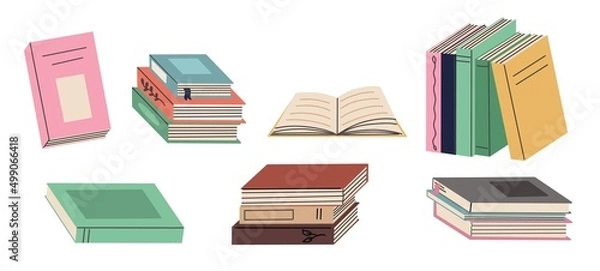 Fototapeta School book. Education hand drawn open or stack notebook. Vector cartoon diary encyclopedia