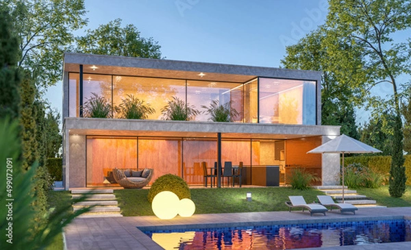 Fototapeta 3d rendering modern house with pool 