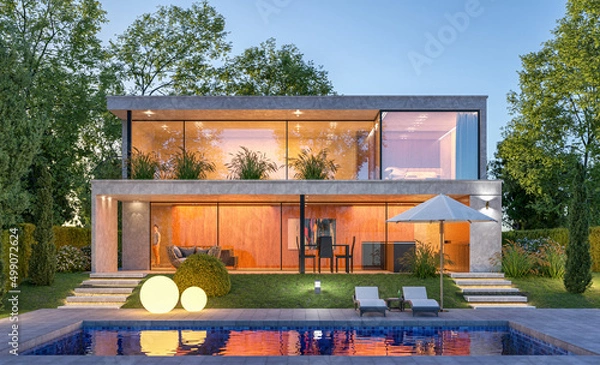 Fototapeta 3d rendering image modern house with pool