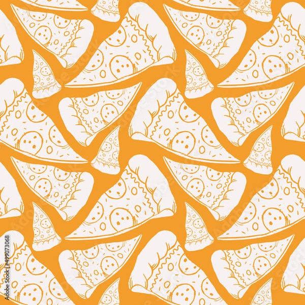 Fototapeta Seamless pattern with pepperoni pizza slices drawn