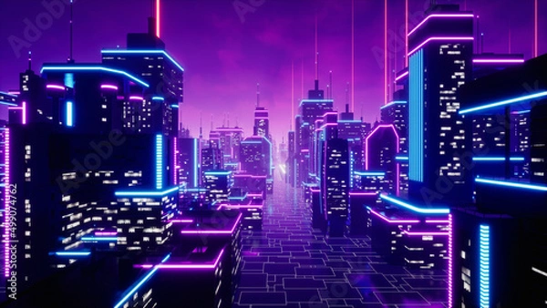 Fototapeta Metaverse City i Cyberpunk Concept. Render 3D