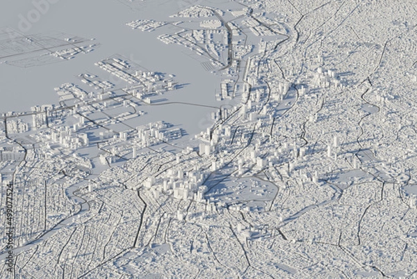 Fototapeta High angle view of 3D city map. 3D rendering.