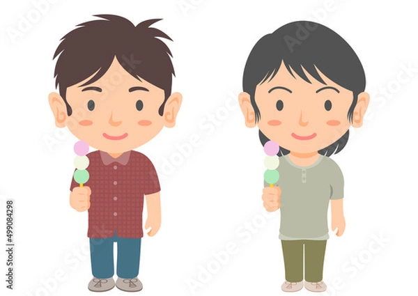 Fototapeta 三色団子を食べる男女