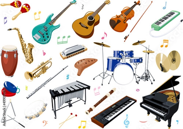 Fototapeta いろいろな楽器のシンプルなイラストセット