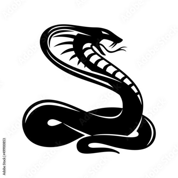 Fototapeta Black snake cobra icon on white background.