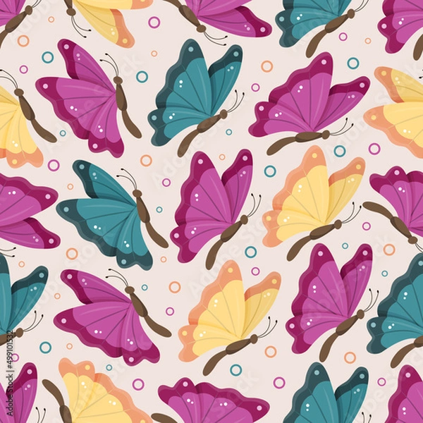 Fototapeta Colorful butterflies with folded wings. Seamless spring or summer bright pattern. Vector
