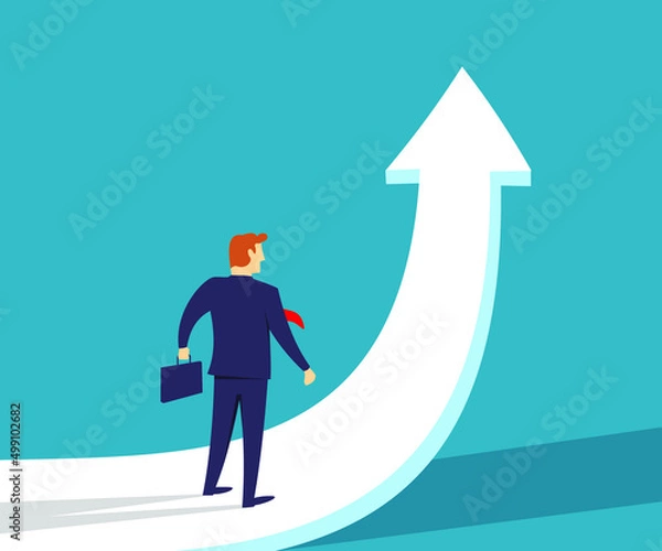 Fototapeta Concept business start up, Businessman walking on the arrow road go to success, Illustration vector flat