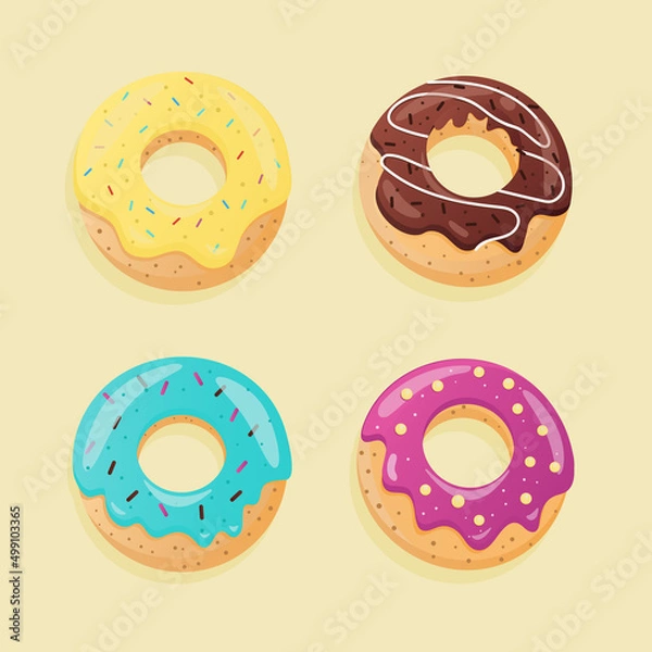 Fototapeta four donuts with different fillings and iching