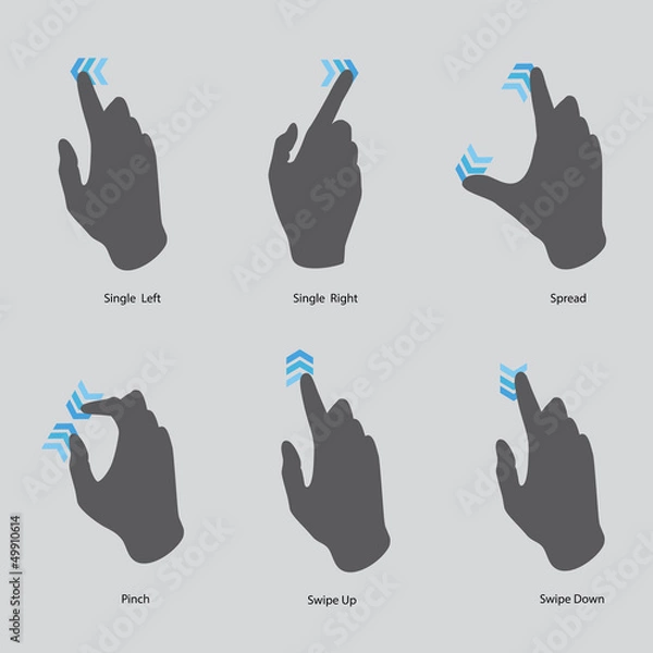 Fototapeta touch screen gesture, interface (vector hand icons) set