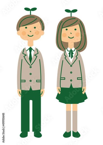 Obraz 男女　学生　制服　芽