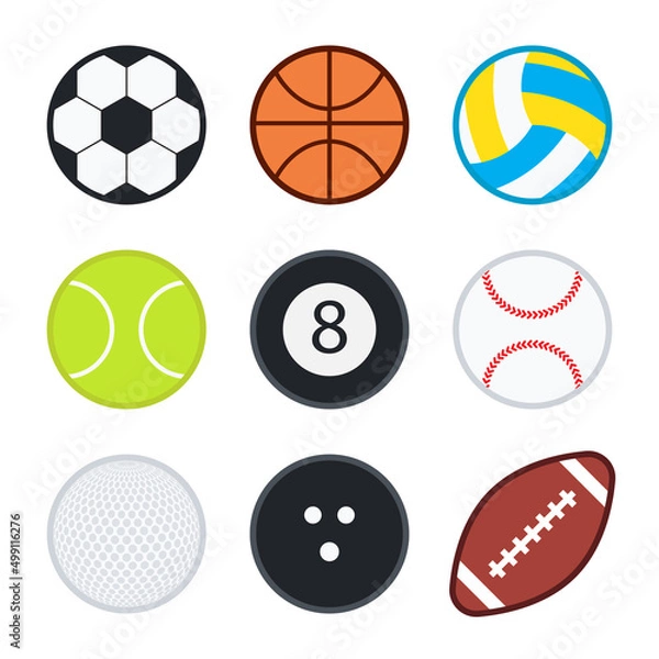 Fototapeta Set of Sports balls on a white background, Vector flat style design.