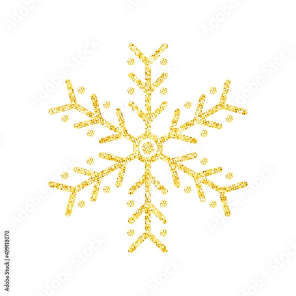 Fototapeta Gold glitter texture snowflake on white background for Christmas tree decoration, Vector, Illustration.