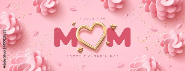 Fototapeta Mother's Day modern background with decor elements. 3d vector illustration.