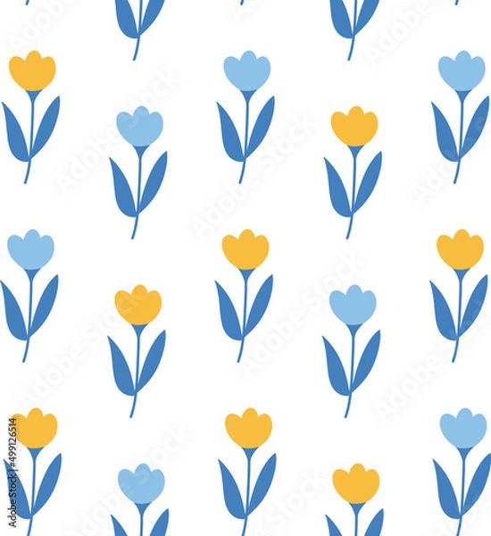 Fototapeta Vector seamless floral pattern. Endless pattern can be used for fabric, wallpaper, pattern fills, web page background, surface textures. Hand drawn flowers leaves and elements.