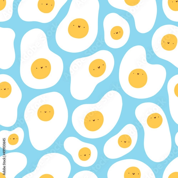 Fototapeta Cute fried eggs vector seamless pattern