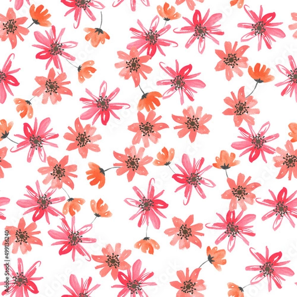 Obraz 水彩調のお花のシームレスなパターン。テキスタイル、壁紙、包装紙のデザイン。