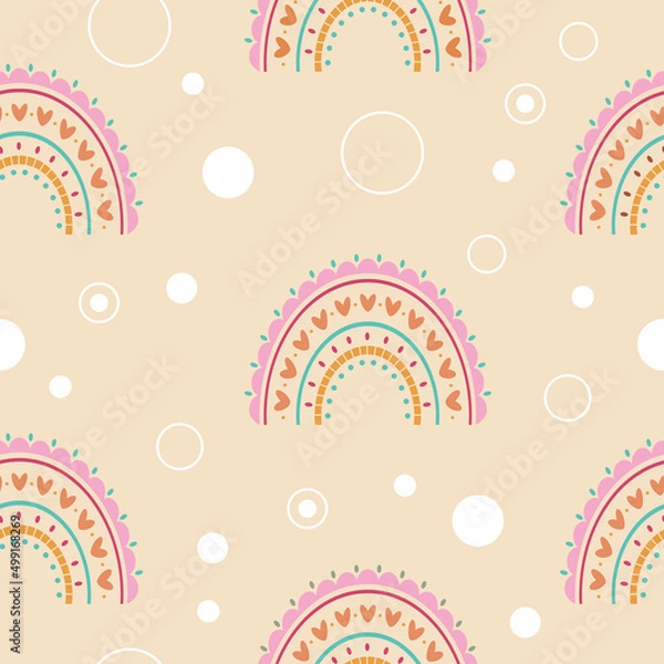 Fototapeta seamless background with cute decorative patterns in the form of rainbows and circles. gentle children's theme on the pattern