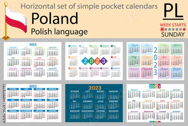 Fototapeta Polish horizontal pocket calendar for 2023. Week starts Sunday