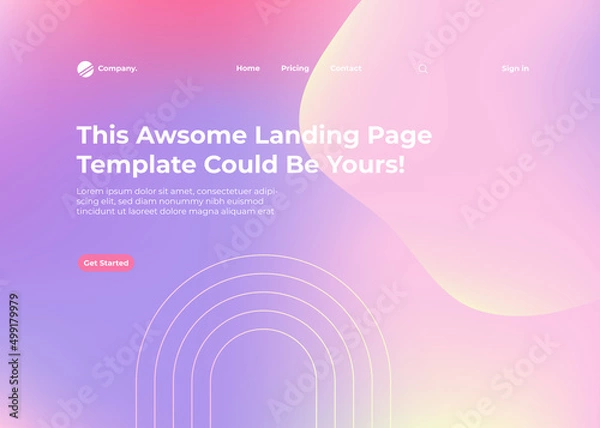 Fototapeta Holographic Abstract Landing Page Template. Soft purple and pink Gradient Mesh with Vector Lines