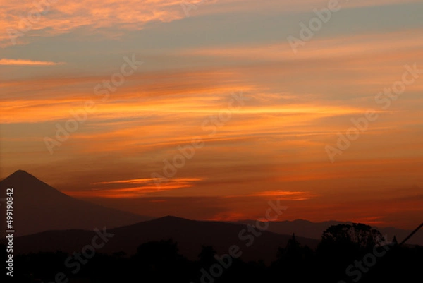 Obraz Sunrise, sunset mountains, hill. Clouds