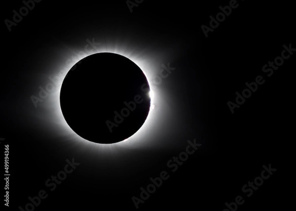 Fototapeta Solar Eclipse Diamon Ring and Solar Flares