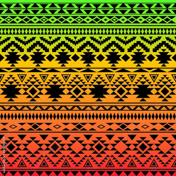 Fototapeta Colorful gradient rasta tribal vintage ethnic seamless pattern, geometric print, fabric, cloth design, wallpaper, wrapping. Colorful gradient rasta tribal vintage ethnic seamless pattern, geometric 