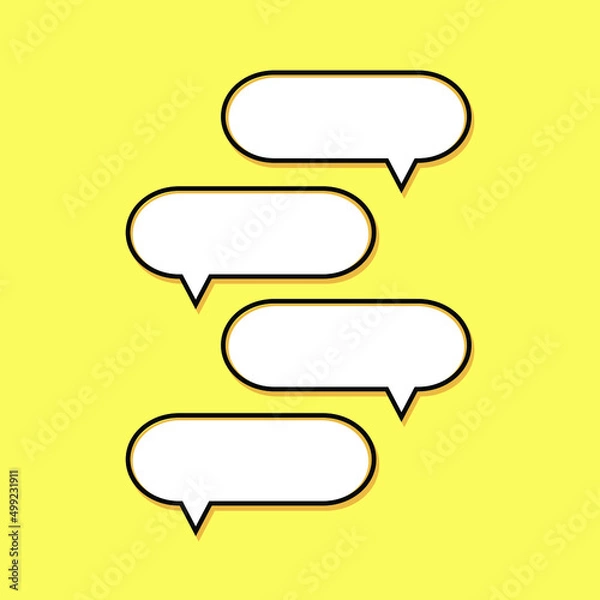 Fototapeta cartoon speech bubbles on yellow background Different doodle forms for your text, dialogs icon vector Blank with text place. chat icon drawn shapes isolated hand drawn speech bubbles isolated. 