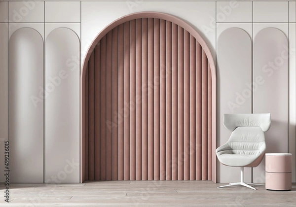 Fototapeta Modern living room and decorative mock up sofa and  empty pink decoration wall texture background interior.