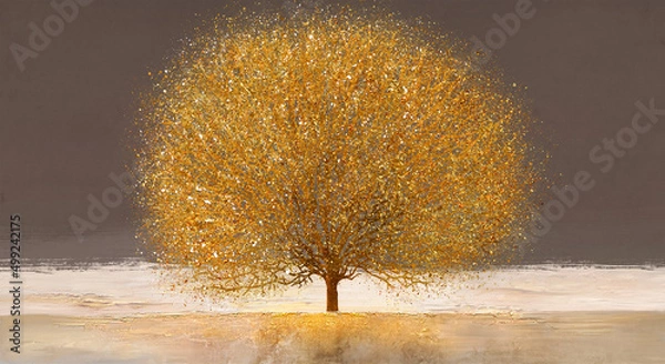 Obraz image of a golden lone tree with elements of gold textures and splashes
