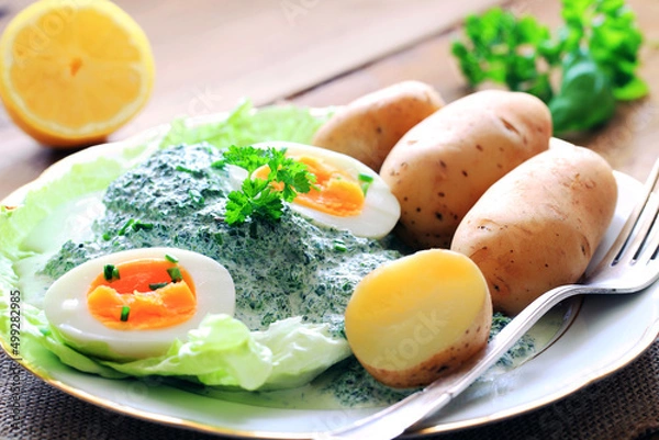 Obraz Grüne Soße mit Kartoffeln 