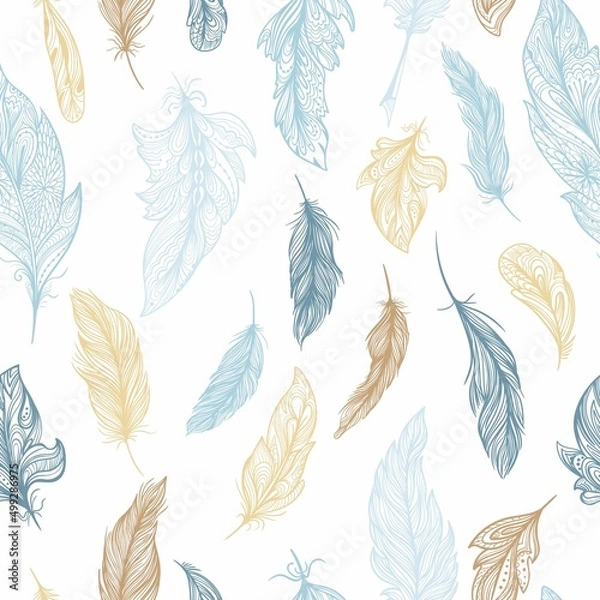 Obraz Romantic elegant sketch outline feather vector pattern