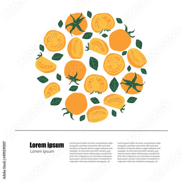 Fototapeta Doodle yellow fresh tomatoes in a round with place for text