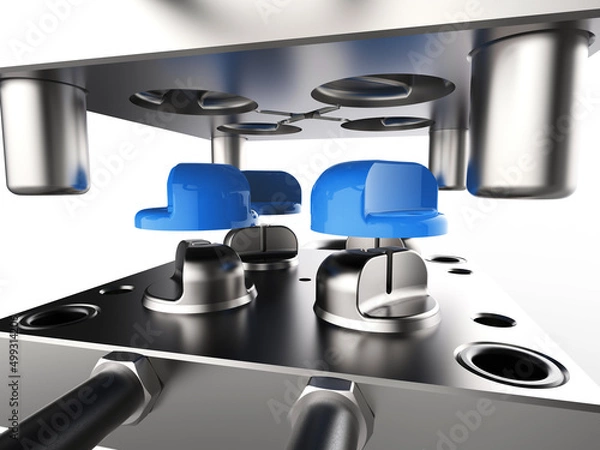 Obraz 3D render of plastic moulding machine. Plastic injection moulding.Cups, boxes, toolboxes. The production process for Plastic injection mold. Used for the forming of plastic parts using polypropylene