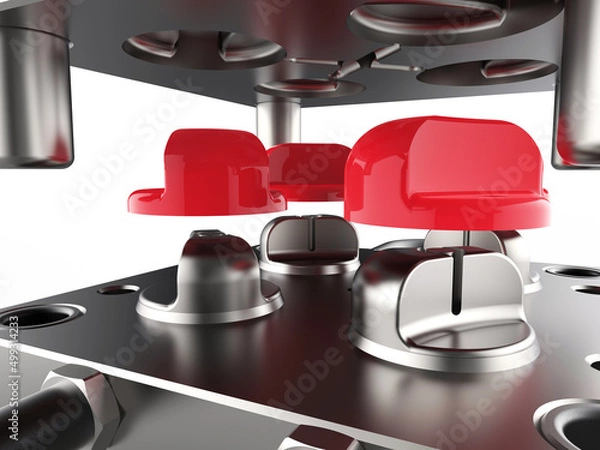 Obraz 3D render of plastic moulding machine. Plastic injection moulding.Cups, boxes, toolboxes. The production process for Plastic injection mold. Used for the forming of plastic parts using polypropylene