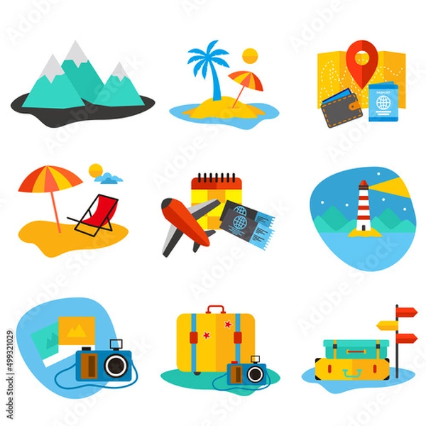Obraz travel and summer icon set pack, High Quality variety symbols Vector illustration