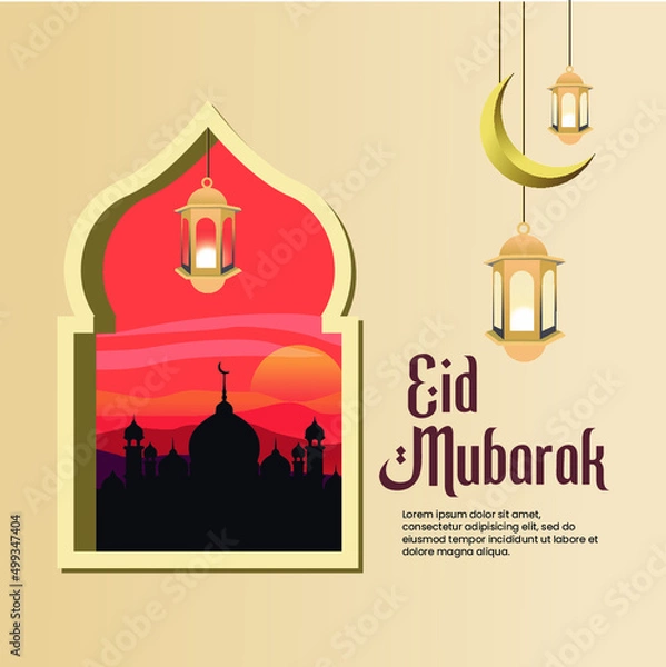 Fototapeta Eid Mubarak design in cartoon vector