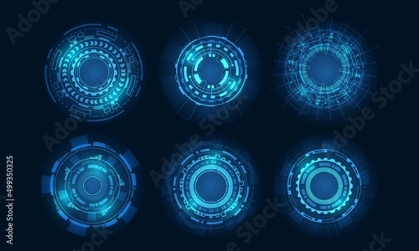 Fototapeta Circle technology elements set. Futuristic hud interface concept.Blue overlay style.