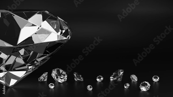 Obraz The big one diamond and many small diamonds on black background 3D rendering
