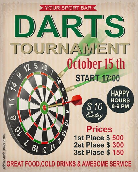 Fototapeta Darts tournament retro poster. 