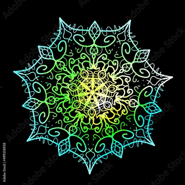 Fototapeta Mandala colorful pattern on black isolated background